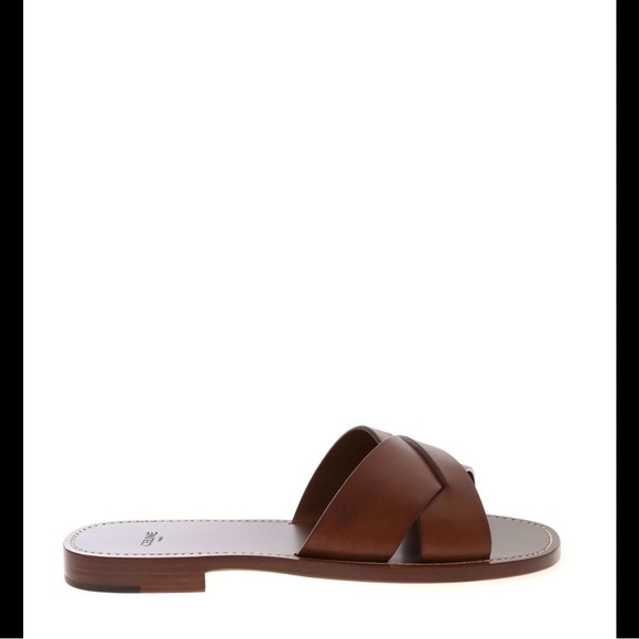 Celine Brown Leather Criss Cross Slide Sandals. Size 38 - Picture 1 of 5